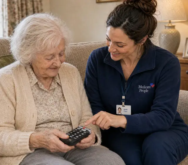 Live-in carer showing an older woman how to use her mobile phone Live-in carer showing an older woman how to use her mobile phone