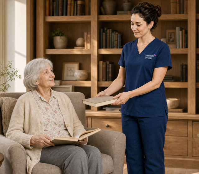 A complex care carer supporting a person with daily activities at home A complex care carer supporting a person with daily activities at home