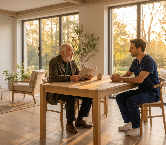 A person receiving end of life care holding hands with their carer at home A person receiving end of life care holding hands with their carer at home