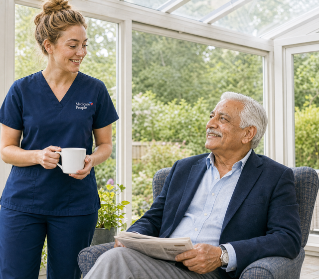 Elderly gentleman speaking with his carer as part of Home Care in Kent Elderly gentleman speaking with his carer as part of Home Care in Kent
