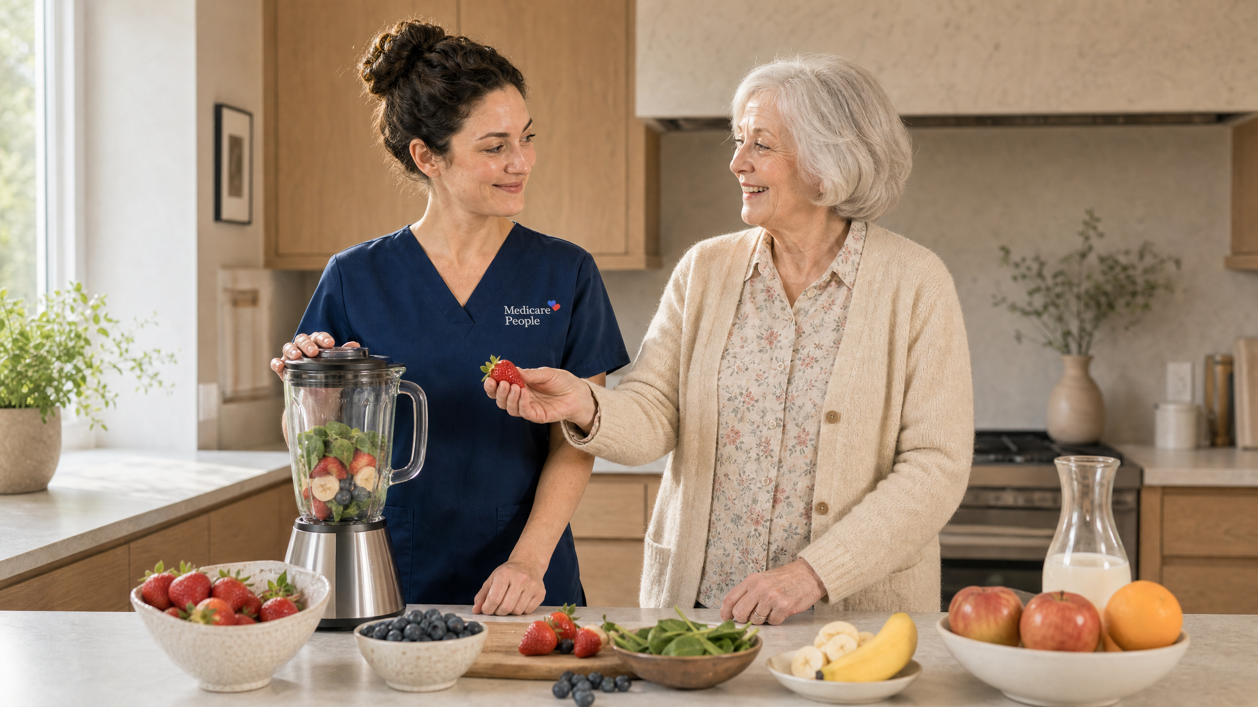 A cancer carer helping a person receiving care at home