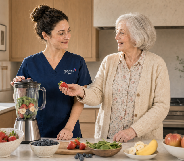 A cancer carer helping a person receiving care at home A cancer carer helping a person receiving care at home